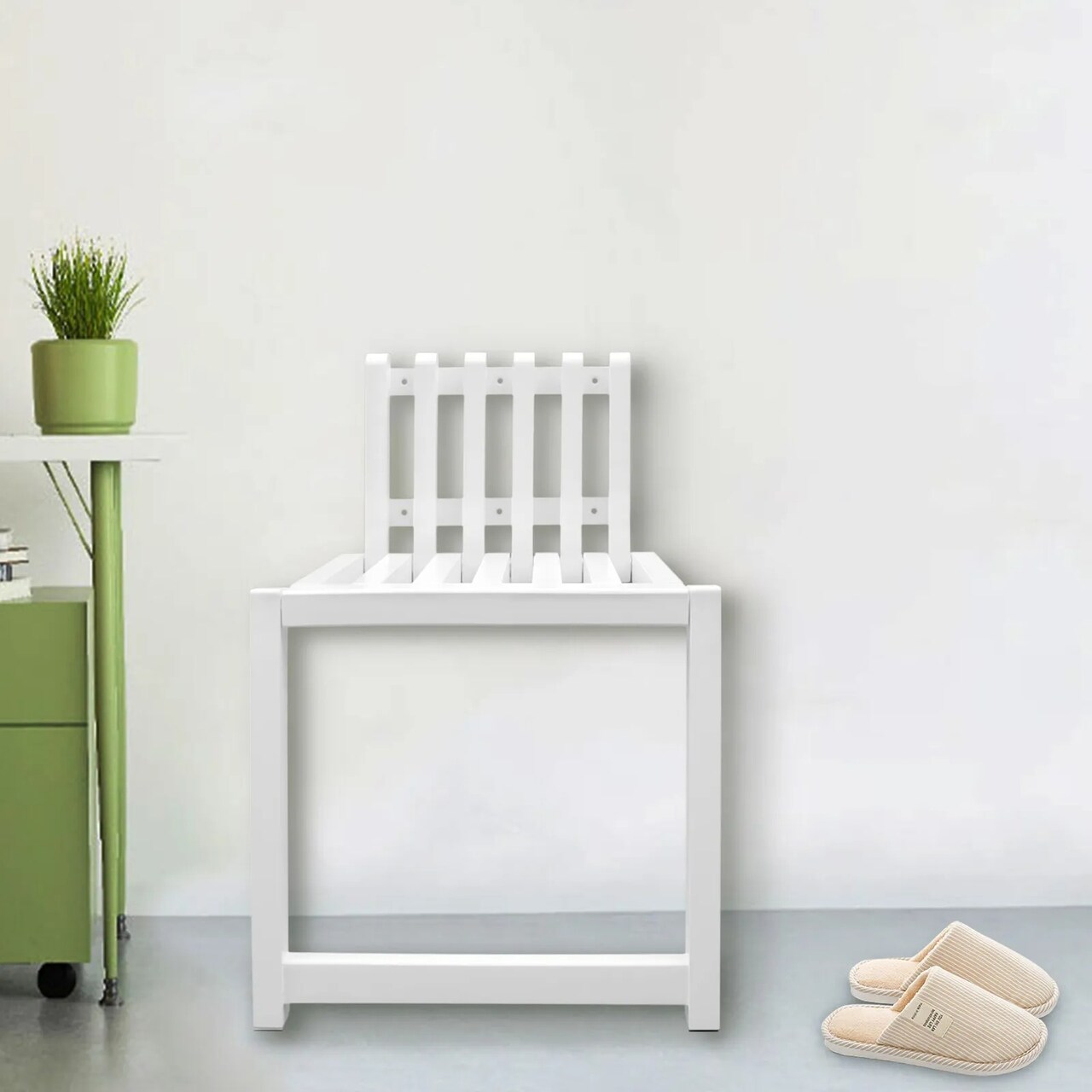 Wall Mount Wood Folding Chair Hidden Footstool Entryway Seat Bench Bathroom